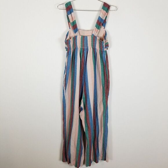 Madewell Women Linen Blend Cropped Jumpsuit Sz 10 Flagstaff Candy Stripes Boho - Picture 4 of 8